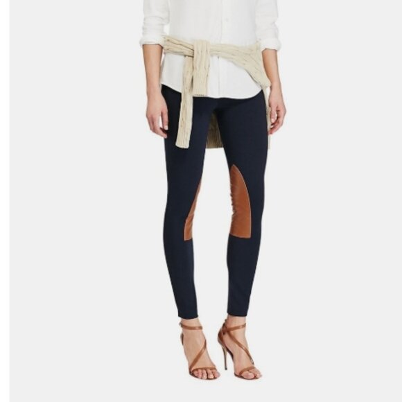 Polo Ralph Lauren Pants - NEW, Polo Ralph Lauren Navy Riding Leggings Leather Patches